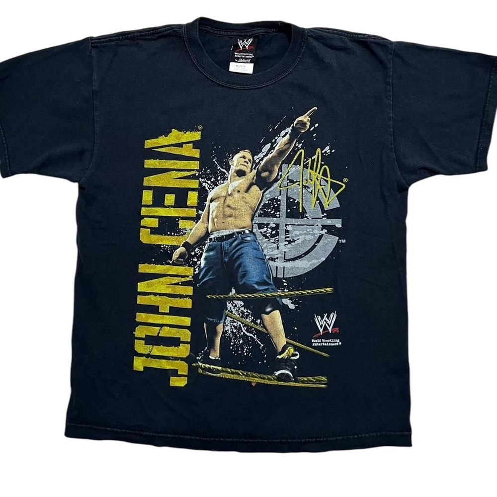 WWE T-Shirt Kids XL Black John Cena Vintage Y2K Graphic Print Hybrid Tee